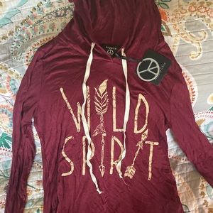 A long sleeved, thin, slouchy, hooded-tee